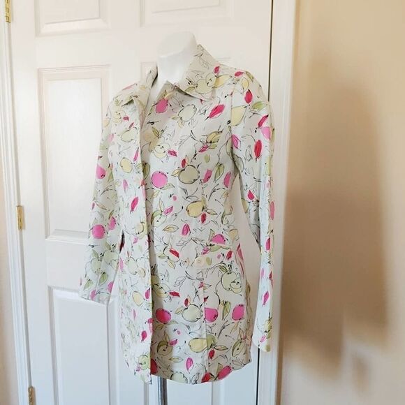 Ann Taylor LOFT apple print trench coat sz SP - Picture 3 of 12